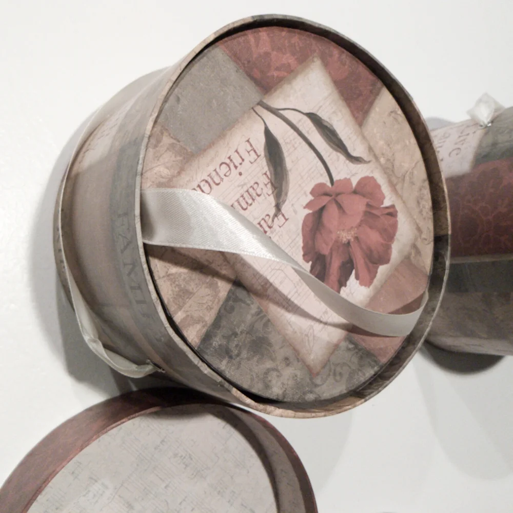 Multicolored Nesting Hat Boxes with Lids, Ribbon Carrying Handles - Picture 4 of 8